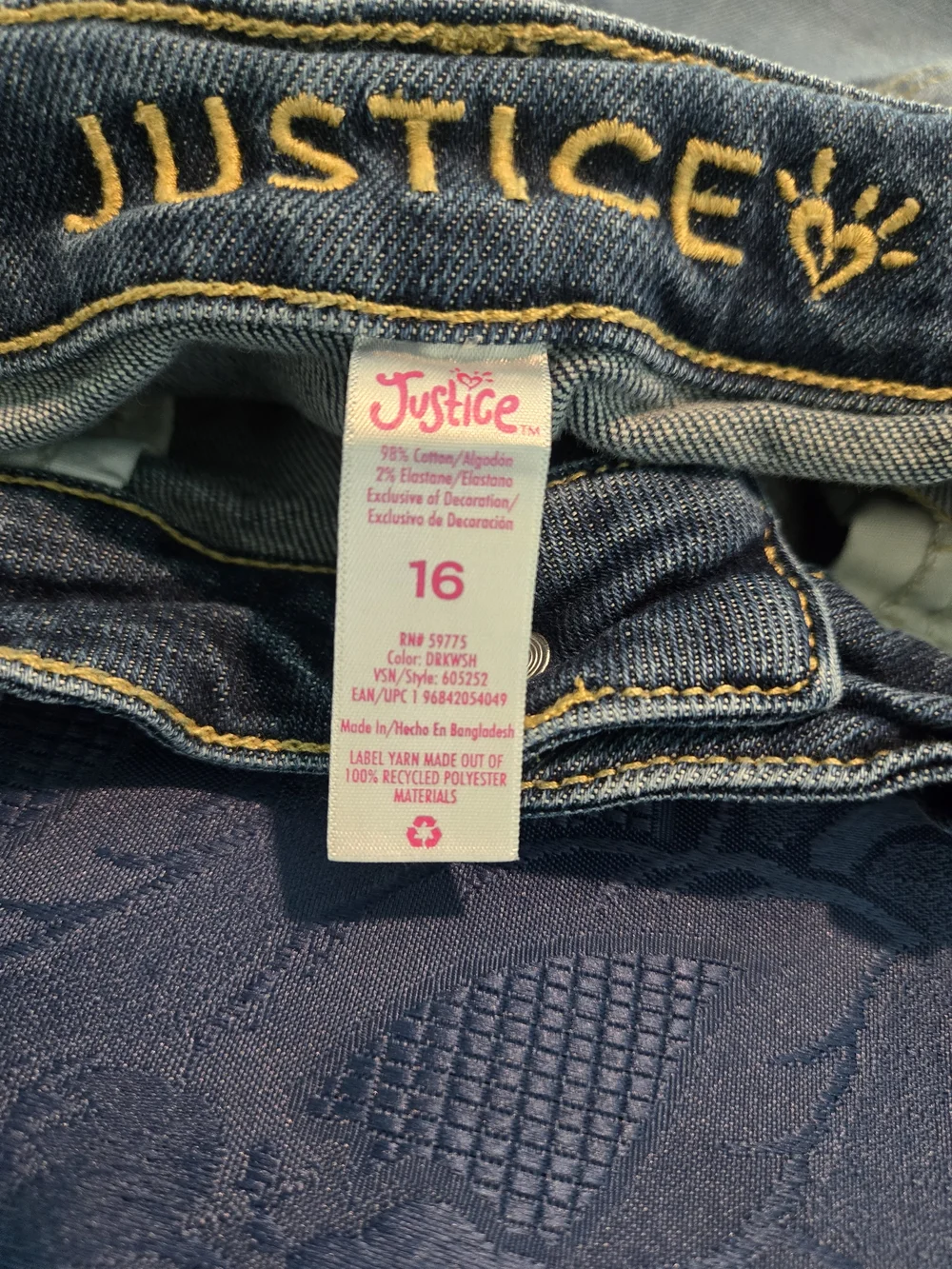 Justice Blue Denim Shorts with Multicolor Floral & Peace Embroidery